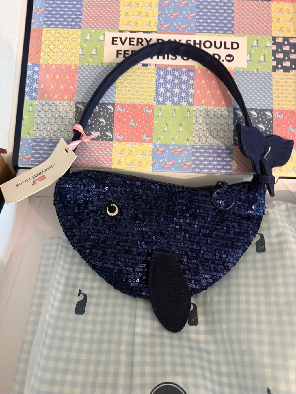 Rare Limited Edition Vineyard Vines Navy Whale Bag W Sequins  Bnib